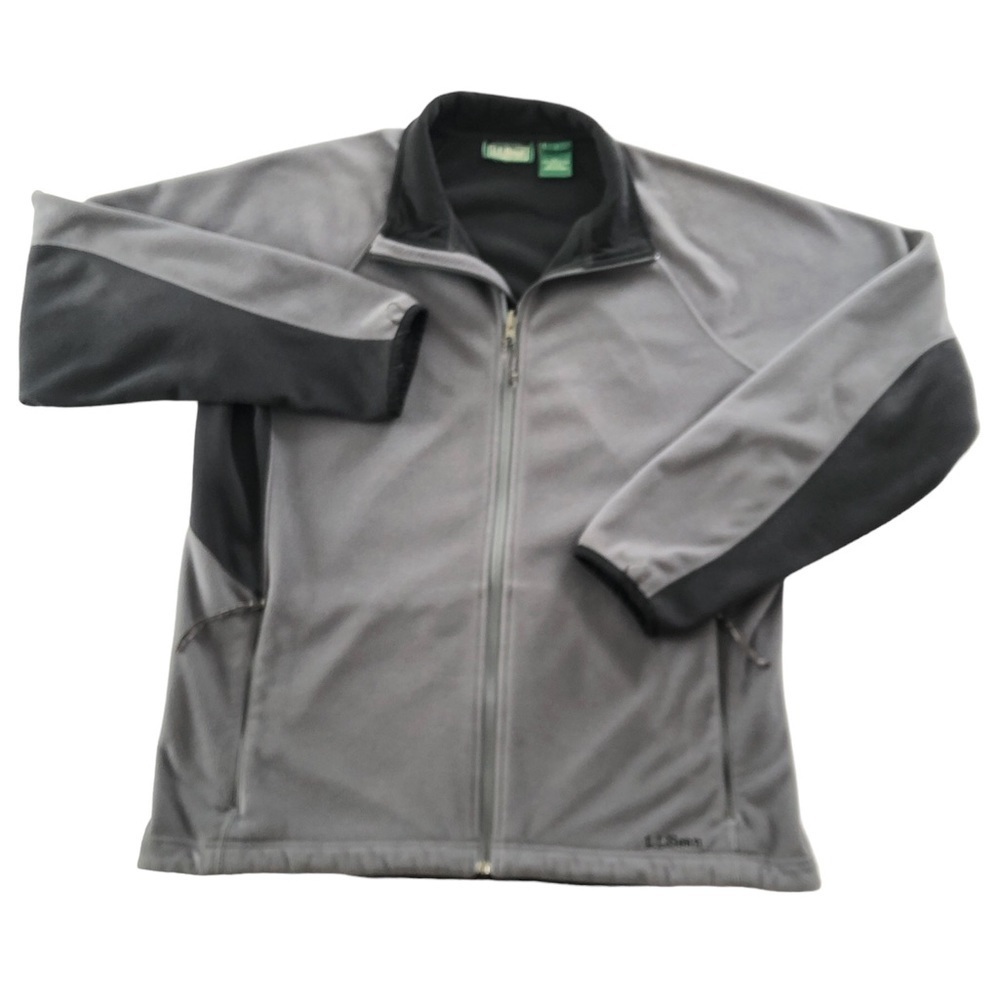 LL Bean Lightweight Fleece Full Zip Down Coat. Gray and Black. Size Large.